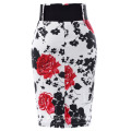 Kate Kasin Women's Shirred Detail Flower Pattern Cotton Pencil Skirt with Wide Belt KK000610-2